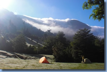 Tentcamp in the mountains on a 2 day ride near Pucon, Chile.